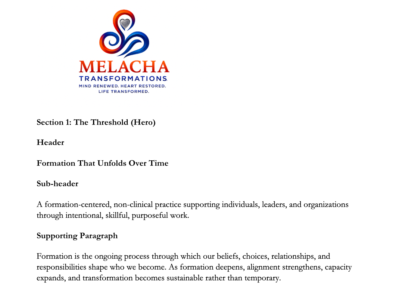 Melacha content plan document